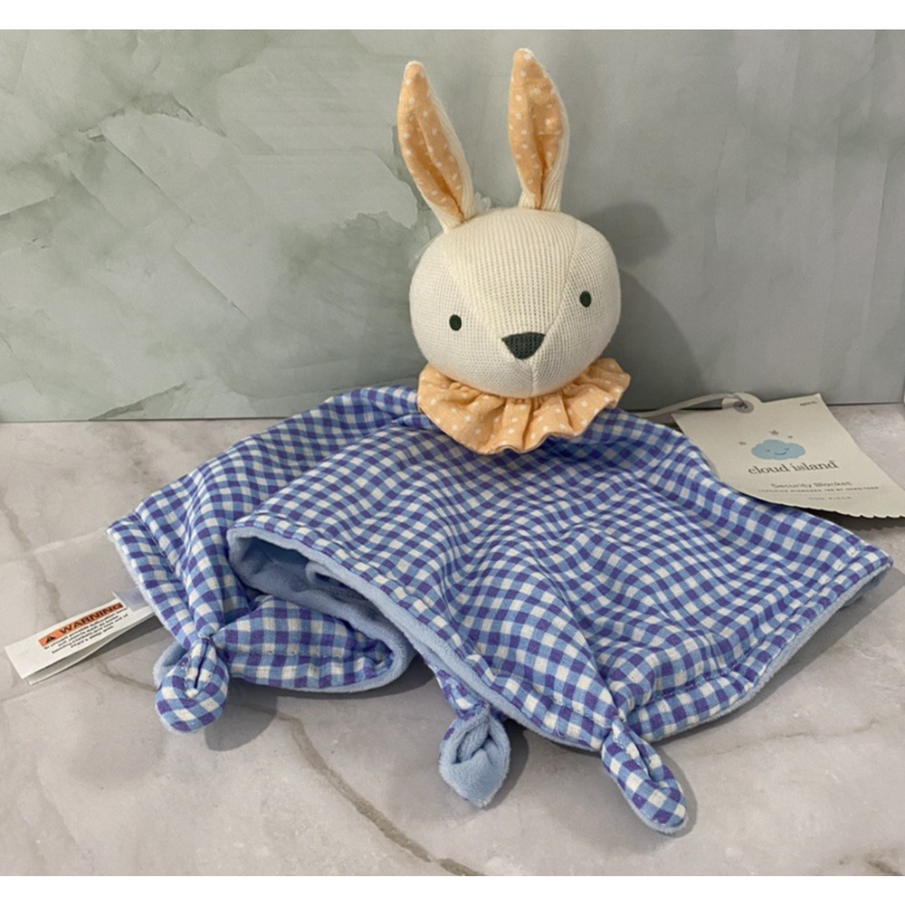 Cloud Island Bunny Rabbit Lovey Baby Security Blanket Gingham Checkered Knotted